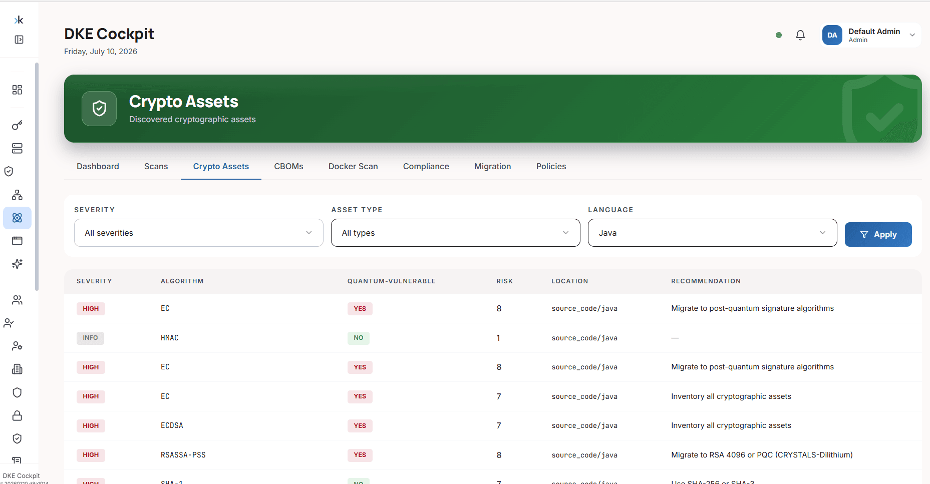 Tableau de bord DuoKey Crypto Assets